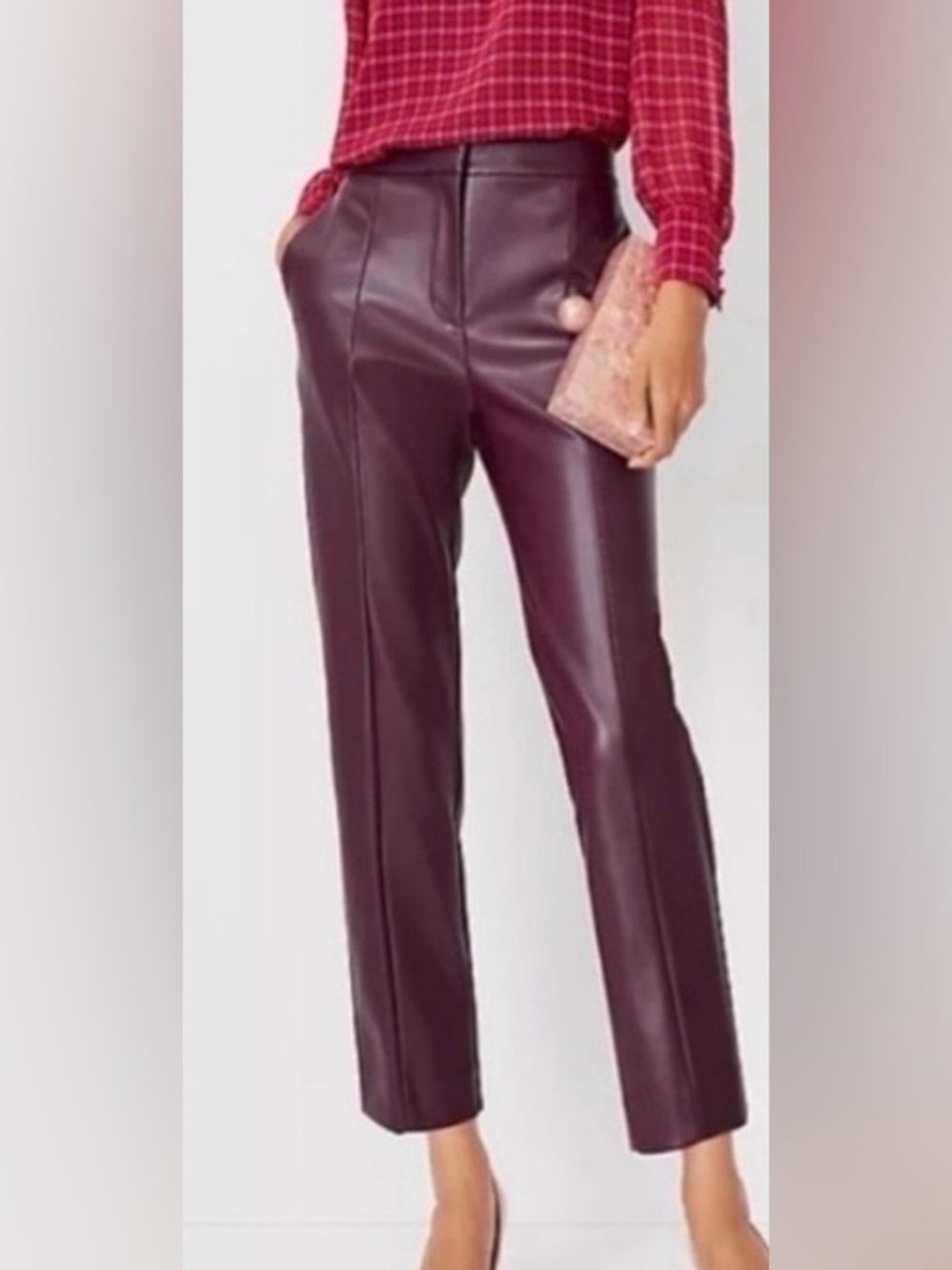 Ann Taylor Plum /burgundy  Vegan Leather Pants Eva  Cropped High Rise Size 0P